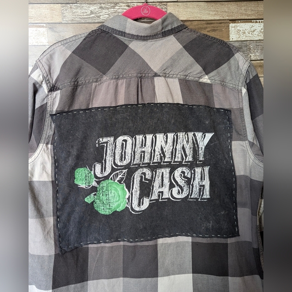 Johnny Cash Upcycled Handcrafted Button Down Gray Shirt - Picture 3 of 15